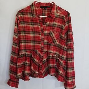 Flannel blouse with ruffle.